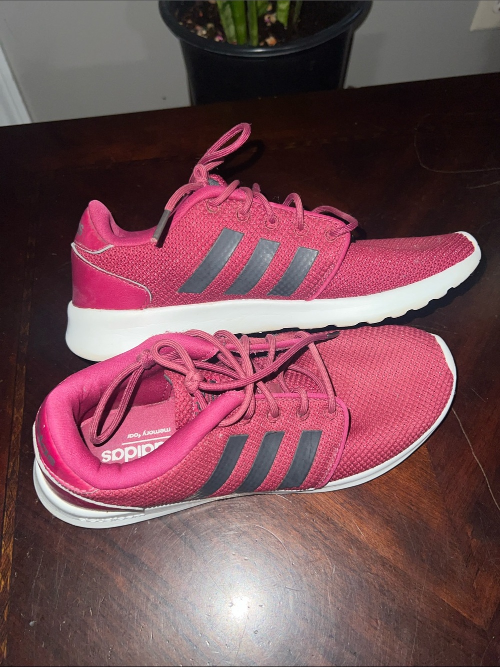 adidas Women's Pink Mesh Athletic Sneakers with Black Stripes